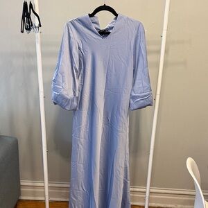 Light Blue V-Neck Long Sleeve Women's Dress